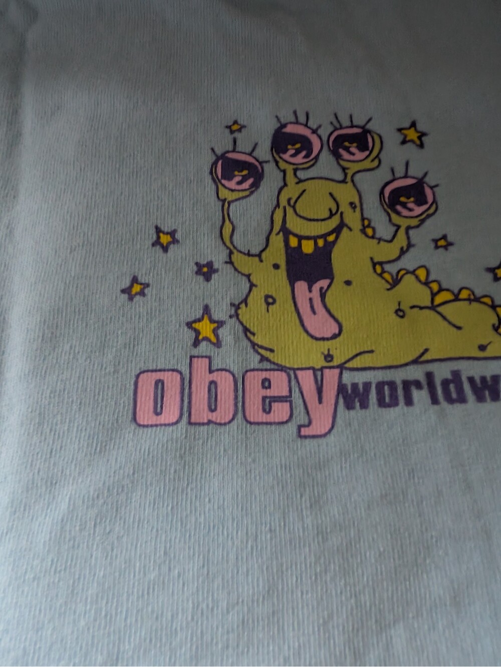Obey Worldwide Light Blue Graphic T-Shirt Size L